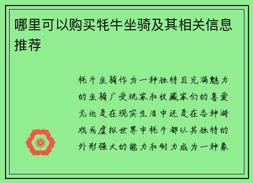 哪里可以购买牦牛坐骑及其相关信息推荐